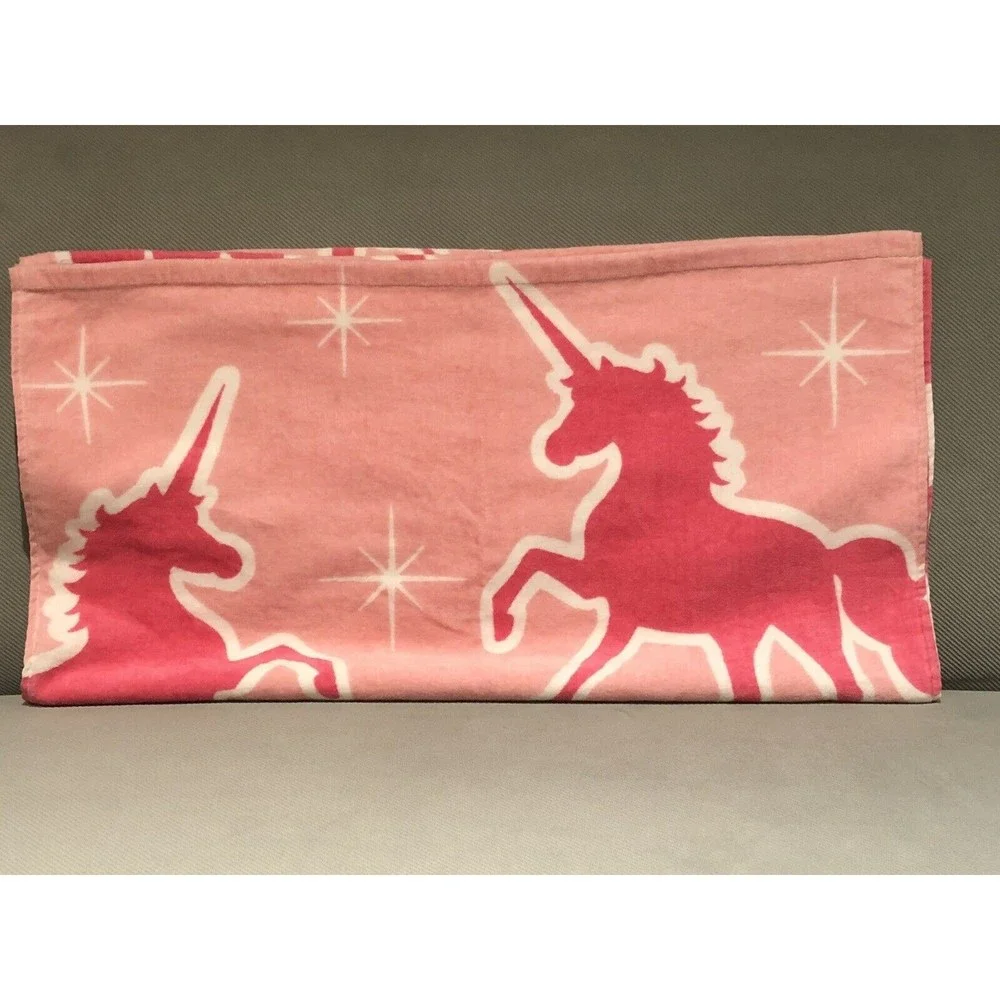 LIMITED TOO Pink Unicorn Beach Towel Girls Cotton Dream Big Graphic Text New
